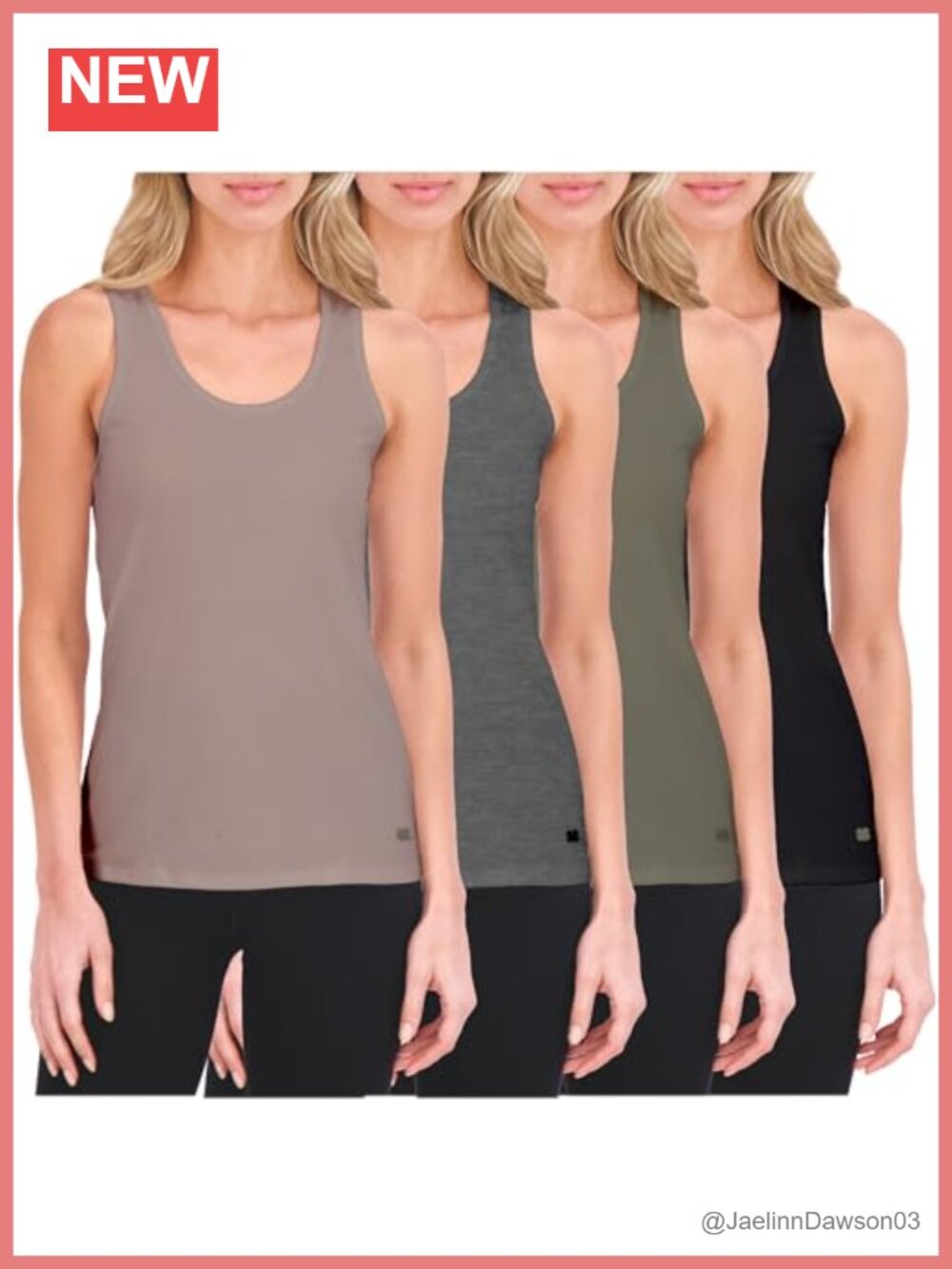 Women's Cotton Blend Stretch Scoop Neck Tank Top 4 Pack Sleeveless Layering